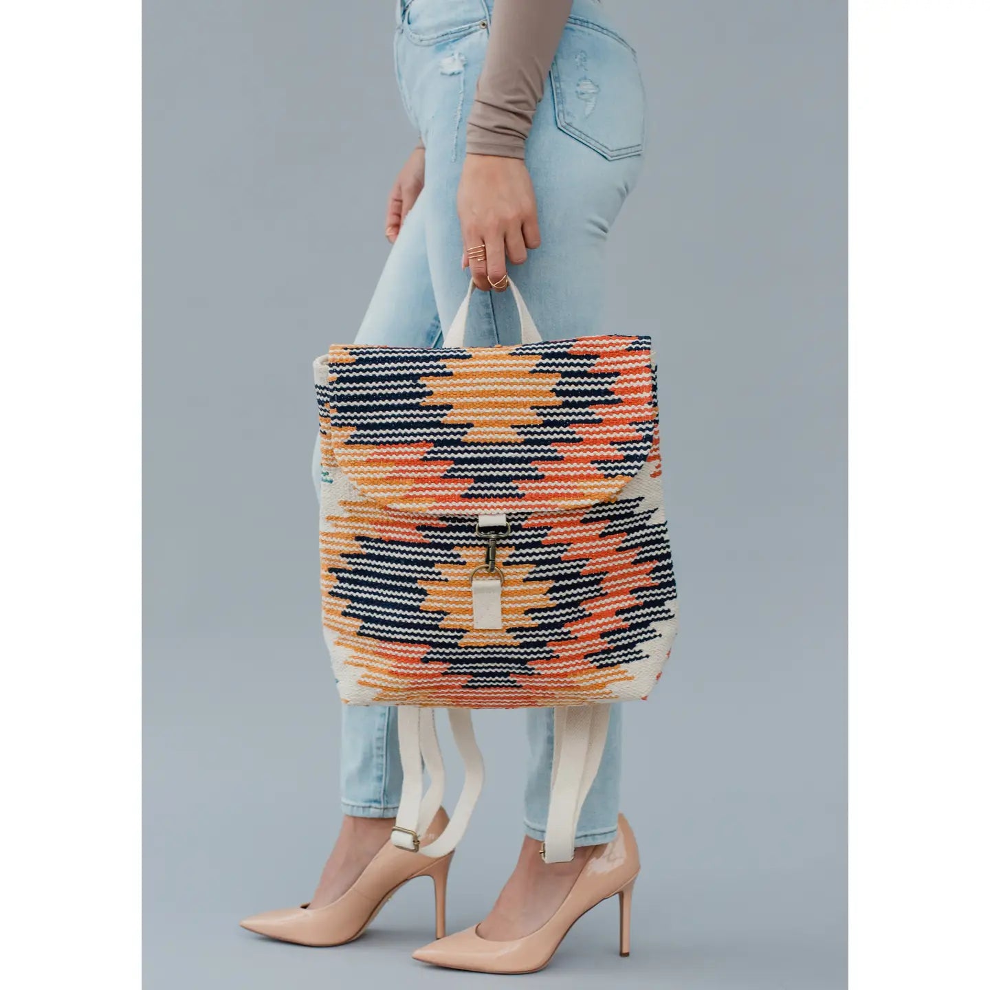 Cream & Multicolored Aztec Backpack