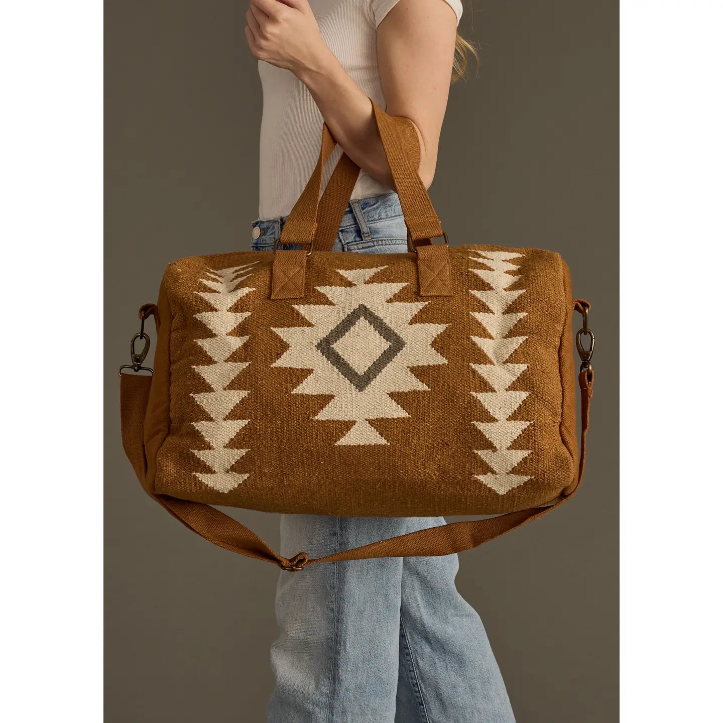 Camel, Cream & Gray Aztec Duffel