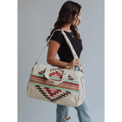 Beige, Brown & Red Aztec Duffel