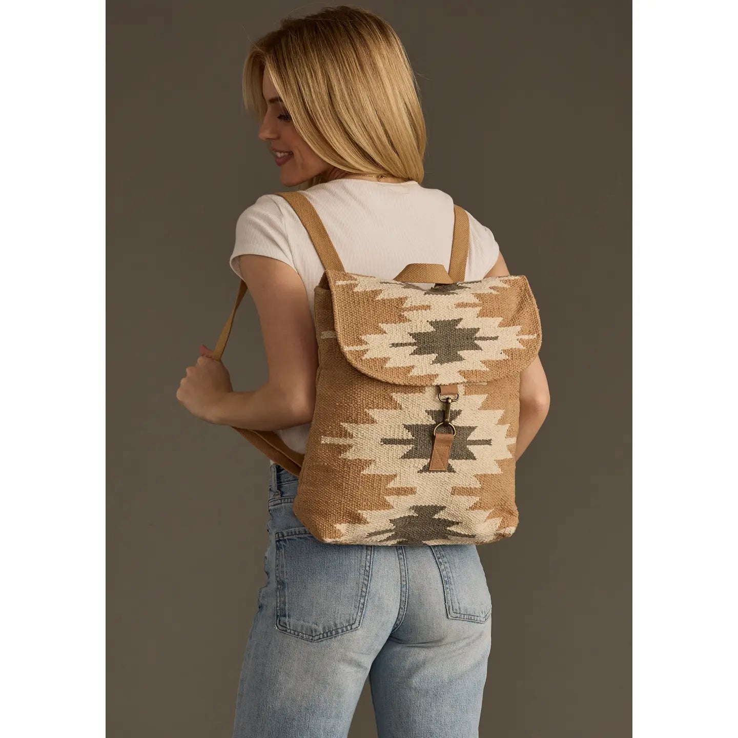 Tan, Cream & Gray Aztec Backpack