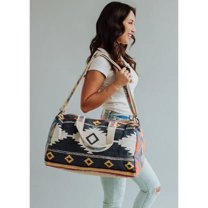 Navy, White & Yellow Aztec Duffel