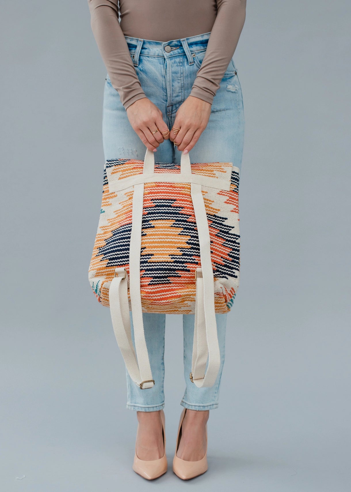 Cream & Multicolored Aztec Backpack