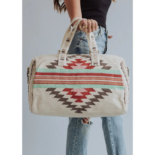 Beige, Brown & Red Aztec Duffel