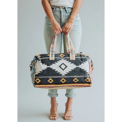 Navy, White & Yellow Aztec Duffel