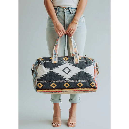 Navy, White & Yellow Aztec Duffel